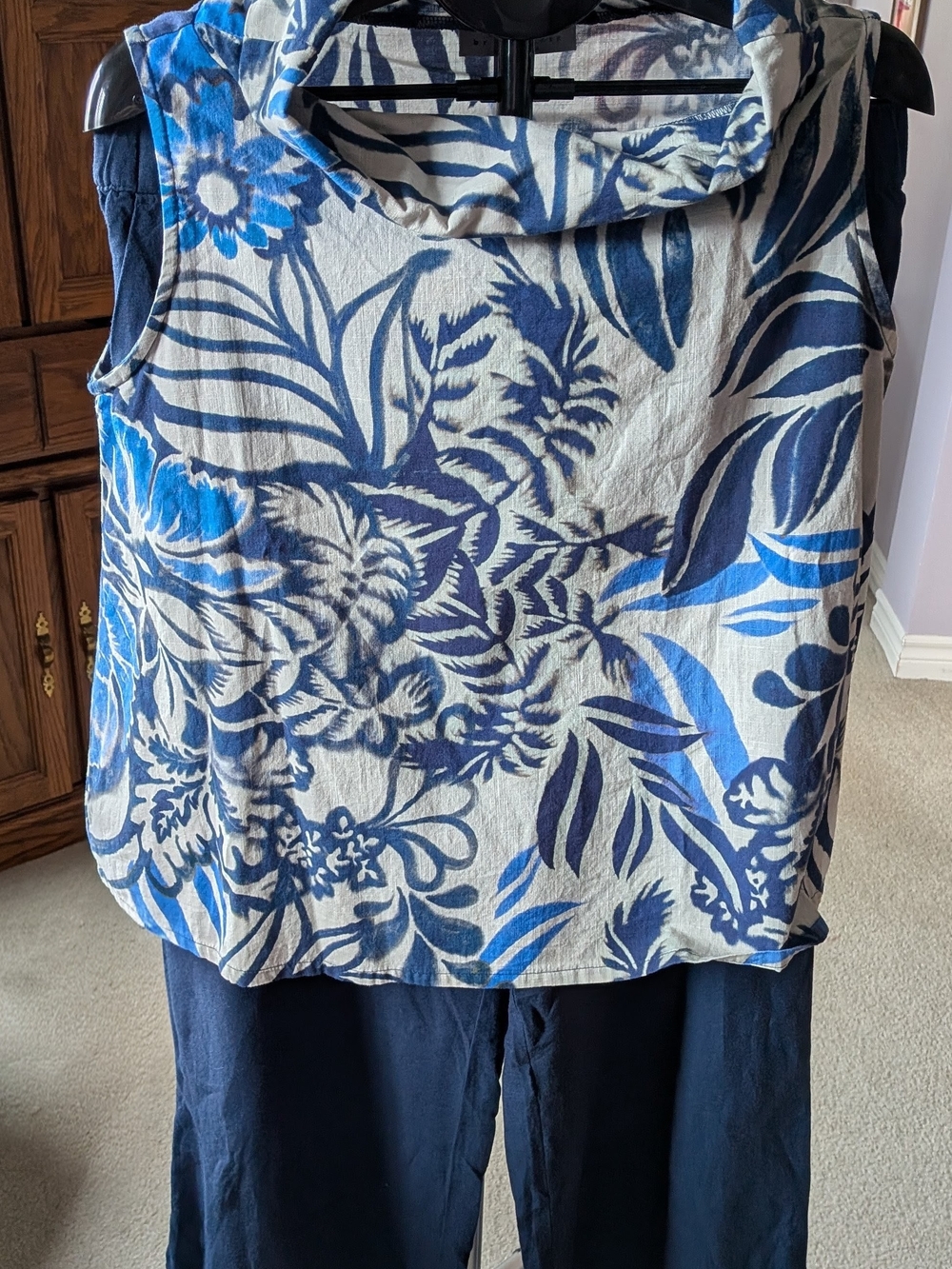 Bryn Walker Navy and White Cowl Cotton Casual Top & Northern Reflection Pants